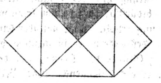 Figur zum Pythagorischen Lehrsatze: ein schraffirtes rechtwinklig-gleichschenkliges Dreieck; das Quadrat über seiner Hypotenuse besteht aus vier solchen Dreiecken, die beiden gekippten Quadrate über den Katheten aus je zweien